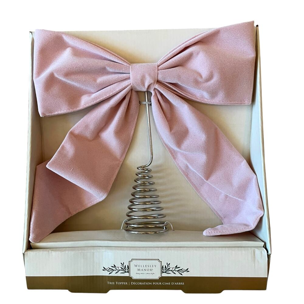 Pink Velvet Bow Tree Topper 12x10  Christmas Holiday Glam by Wellesley Manor NEW